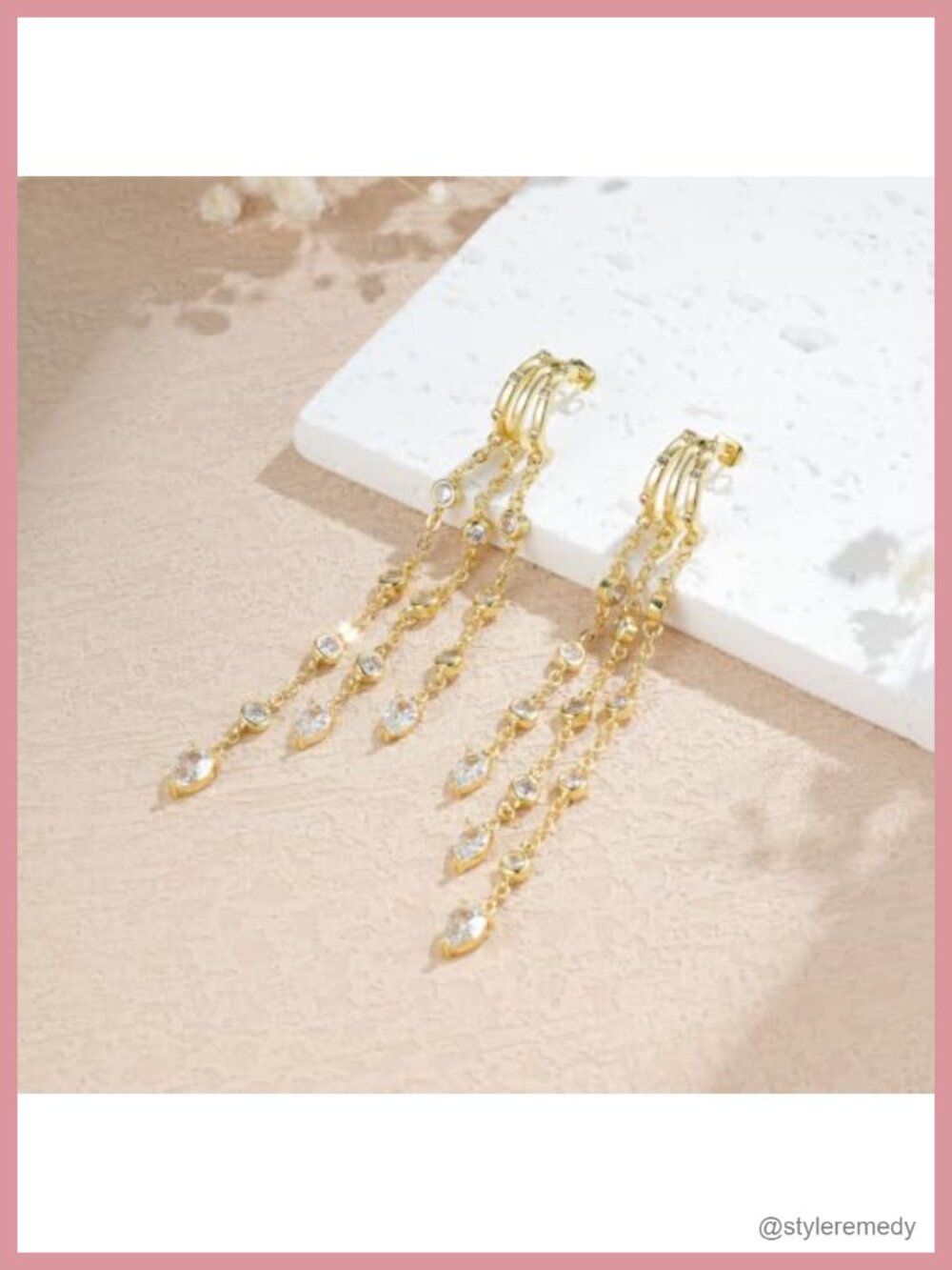14K Gold Plated Dangle Earrings - Dainty Hoop Huggie Studs - Long Hanging - Picture 3 of 6